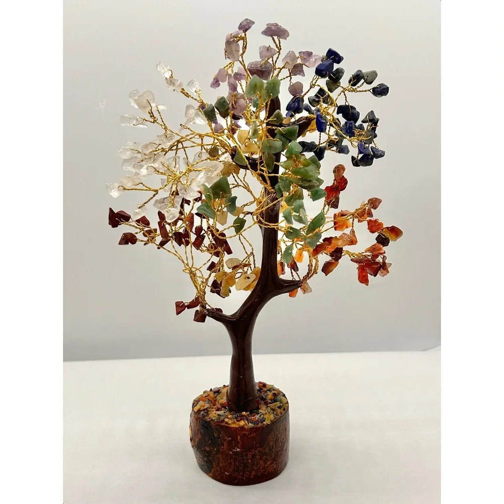 Gemstone Bonsai Tree of Life Sculpture Amethyst Quartz Lapis Chakra Feng Shui